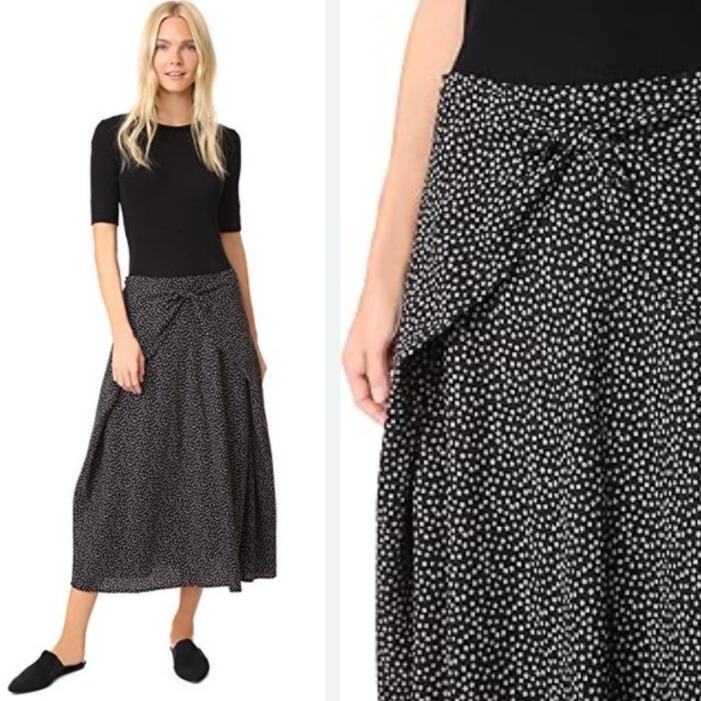 Vince Celestial polka dot black with stars maxi wrap tie front skirt